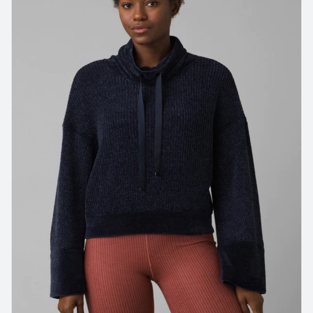 Prana‎ Chanavey soft lightweight mock neck Sweater chunky cable pullover size L